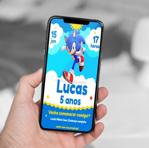 Convite Digital Sonic Aniversário Infantil