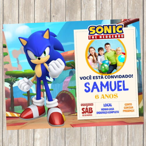 Convite Digital Sonic com Foto Aniversário Infantil