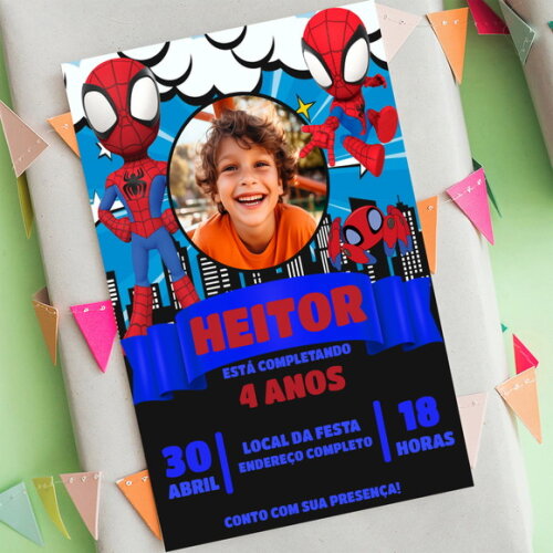 Convite Digital Spidey e Seus Amigos Espetaculares com Foto