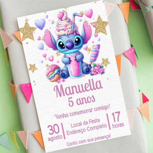Convite Digital Stitch Rosa