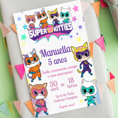 Convite Digital Super Kitties