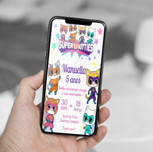 Convite Digital Super Kitties