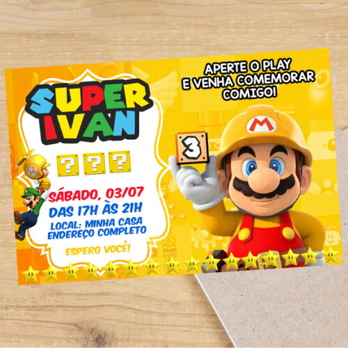 Convite Digital Super Mario Bros Amarelo