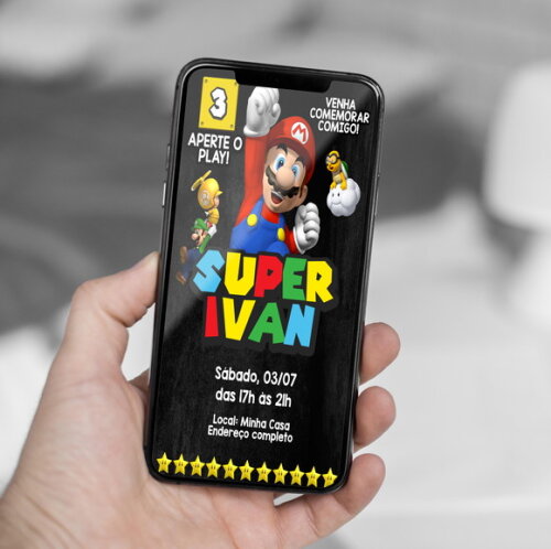 Convite Digital Super Mario Bros Chalkboard