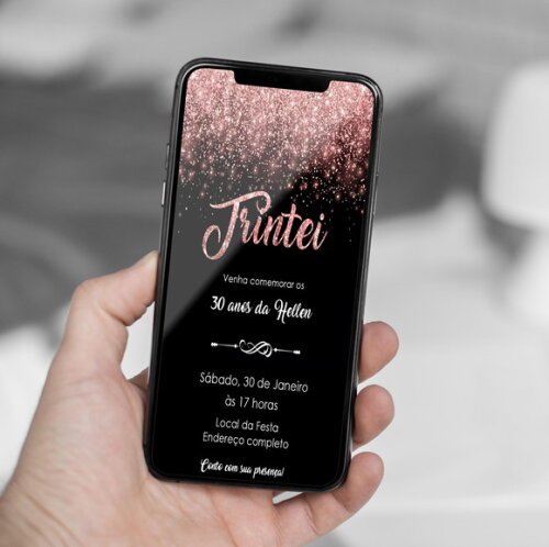 Convite Digital Trintei 30 Anos Preto e Rosê