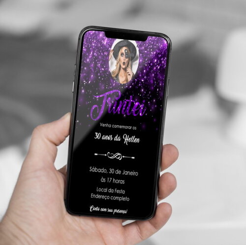 Convite Digital Trintei 30 Anos Preto e Roxo Euforia Foto