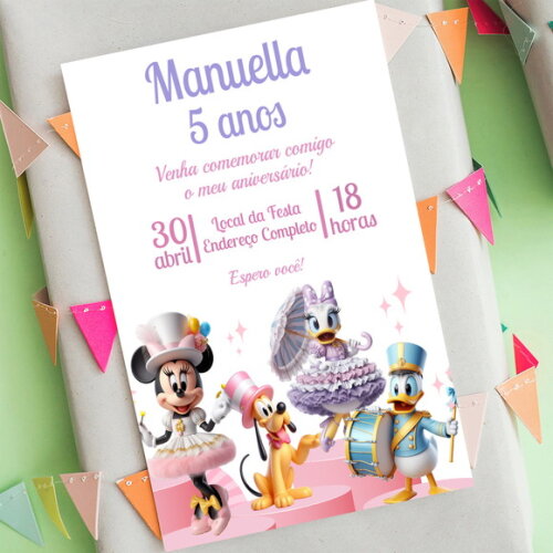 Convite Digital Turma do Mickey Circo Rosa