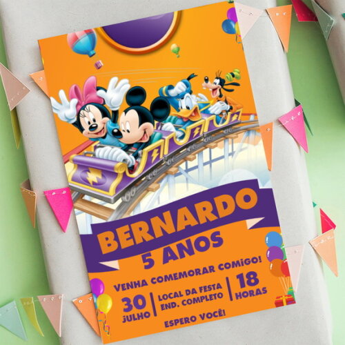 Convite Digital Turma do Mickey Parque de Diversões