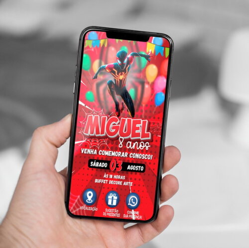 Convite Interativo Homem Aranha Miles Morales Digital