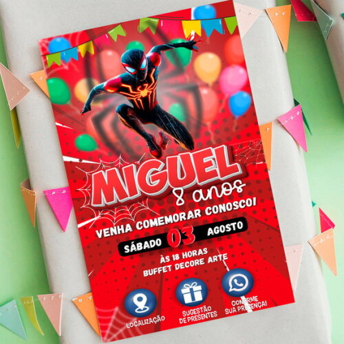 Convite Interativo Homem Aranha Miles Morales Digital