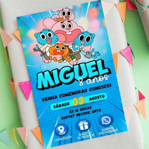 Convite Interativo Incrivel Mundo de Gumball Digital