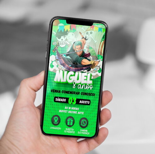 Convite Interativo Zoro One Piece Digital