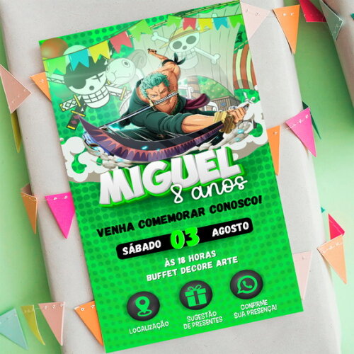 Convite Interativo Zoro One Piece Digital