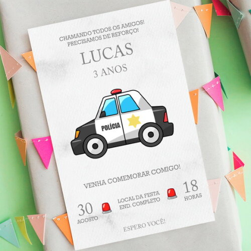Convite Polícia Aniversário Festa Polícia Digital