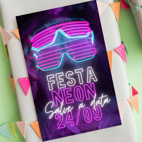 Convite Save The Date Aniversário Neon Salve a Data