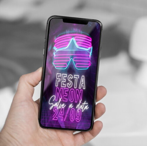 Convite Save The Date Aniversário Neon Salve a Data