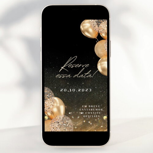 Salve a Data - Save The Date Preto com Dourado Luxo