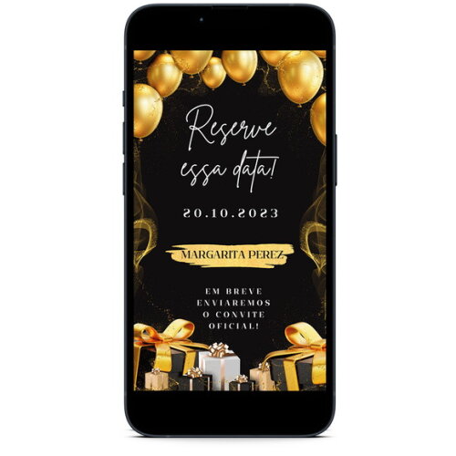 Salve a Data - Save The Date Preto com Dourado Luxo