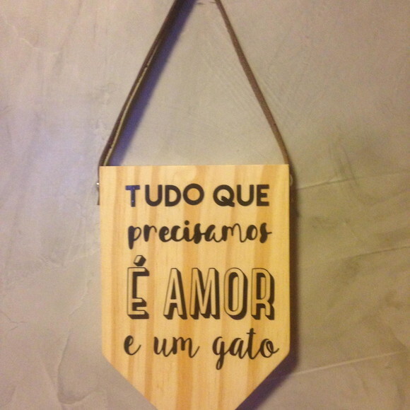 Placa Tudo Que Precisamos É Amor E Um Gato em Madeira