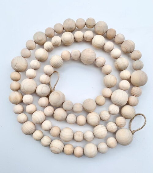 Cordão/colar Natalino Rustico Bolinhas de Madeira Pinus Boho