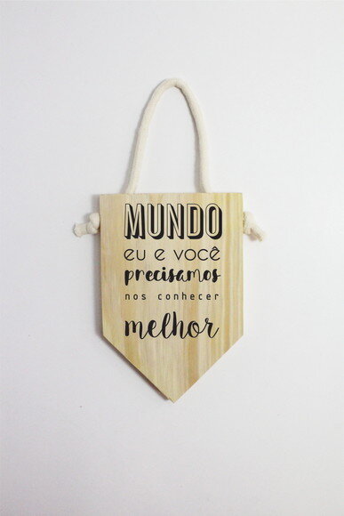 Placa Mundo Eu E Você em Madeira Pinus