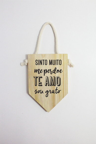 Placa Sinto Muito Me Perdoe Te Amo Sou Grato em Madeira