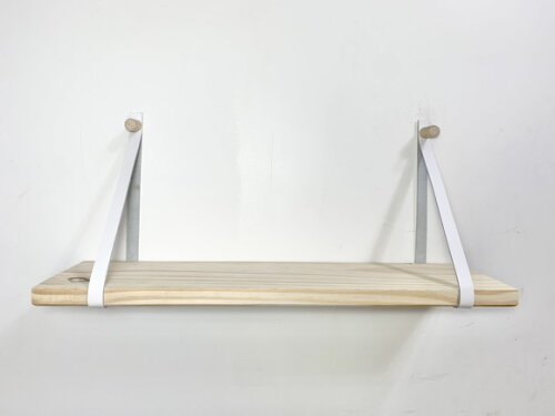 Prateleira Minimalista Suspensa com Alça de Couro 50x14cm