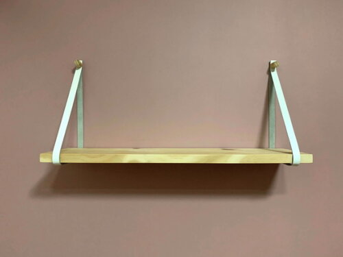 Prateleira Minimalista Suspensa com Alça de Couro 50x14cm
