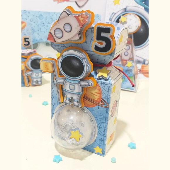 Caixa Meia Bala com Apliques 3d - Festa Luxo Astronauta