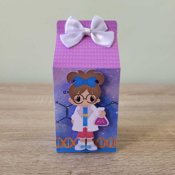 Caixa Milk com Apliques 3d - Festa Cientista Menina