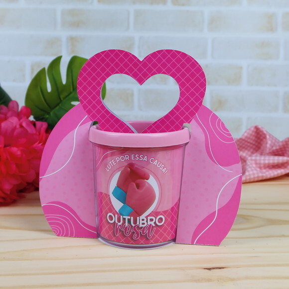 Caneca Acrílica com Suporte - Outubro Rosa