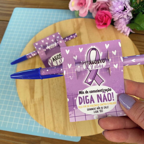 Card com Caneta Personalizada - Agosto Lilás