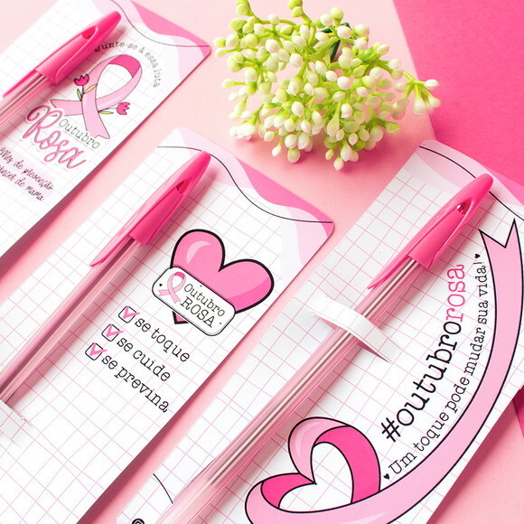 Card com Caneta Rosa - Outubro Rosa