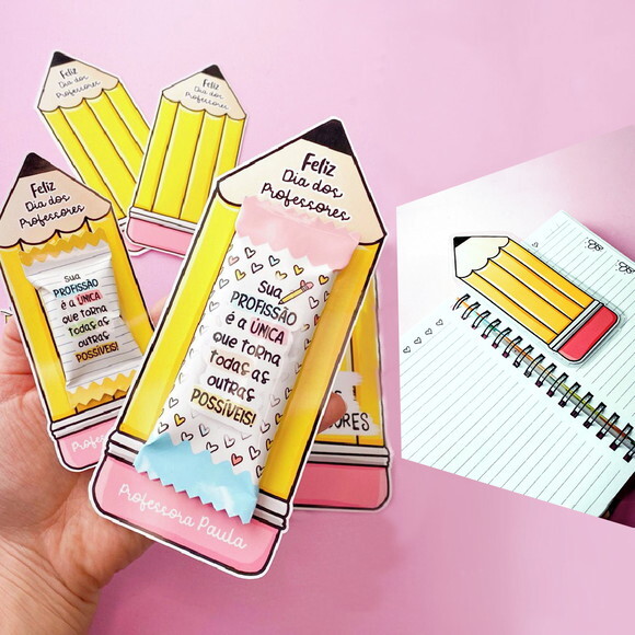 Card com Chocolate ou Barra de Cereal - Lápis