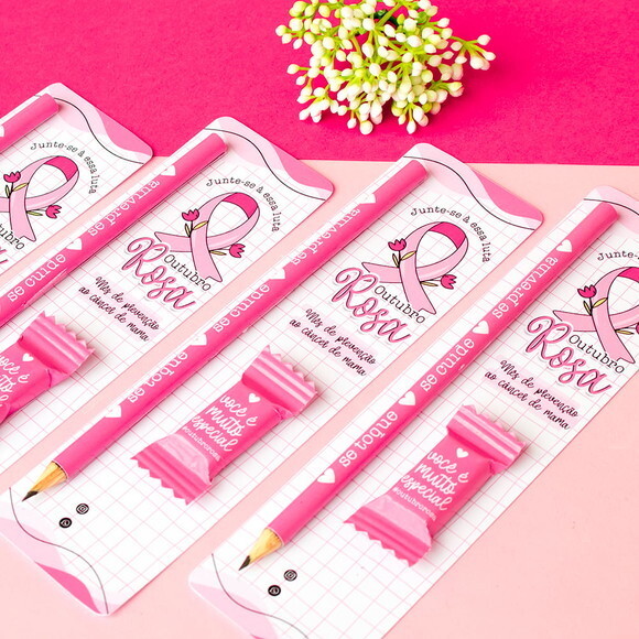 Card com Lápis e Bala - Outubro Rosa