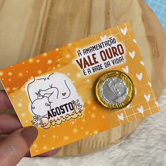 Card com Moedinha de Chocolate -agosto Dourado