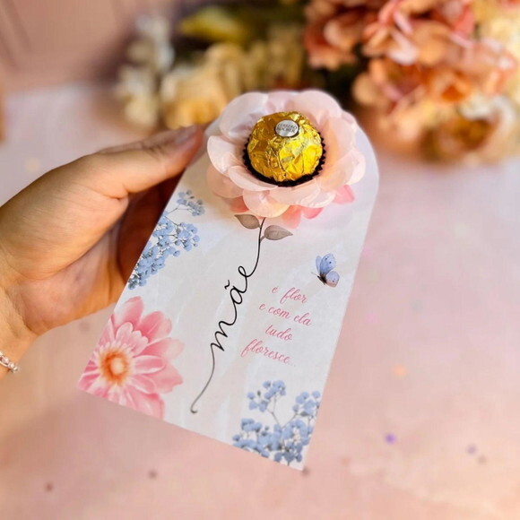 Cartão / Card com Forminha de Flor para Doces - Dia das Mães