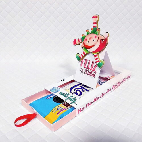 Caixa Gaveta para Barra de Chocolate - Natal Aquarelado