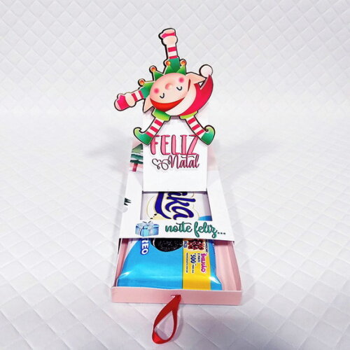 Caixa Gaveta para Barra de Chocolate - Natal Aquarelado