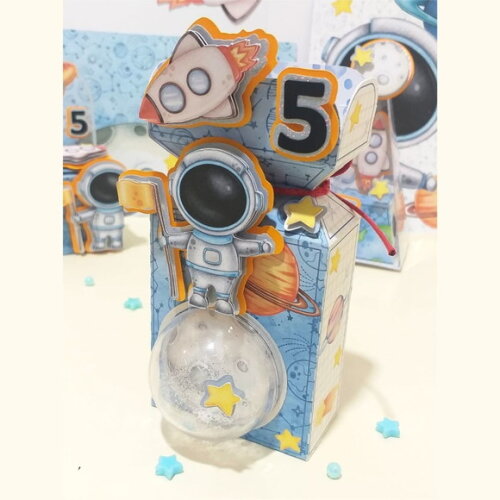 Caixa Meia Bala com Apliques 3d - Festa Luxo Astronauta