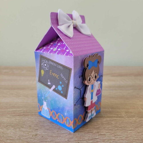 Caixa Milk com Apliques 3d - Festa Cientista Menina