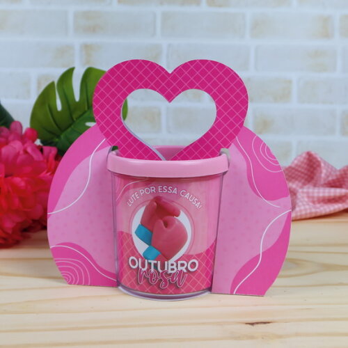 Caneca Acrílica com Suporte - Outubro Rosa