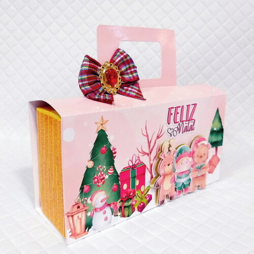 Capa para Caixa de Bombom com Laço e Aplique - Natal Luxo