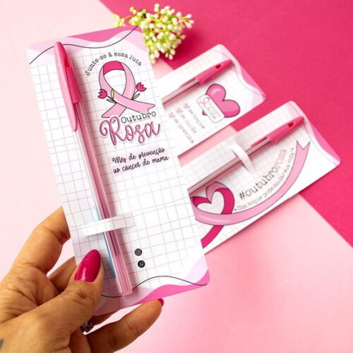 Card com Caneta Rosa - Outubro Rosa