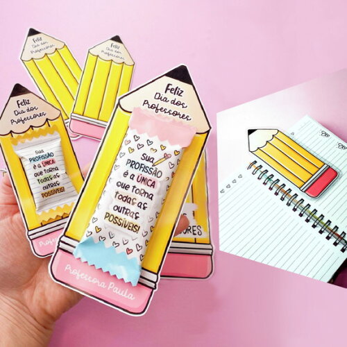 Card com Chocolate ou Barra de Cereal - Lápis