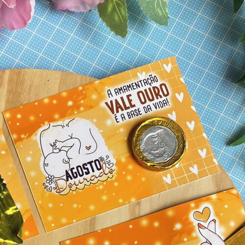 Card com Moedinha de Chocolate -agosto Dourado