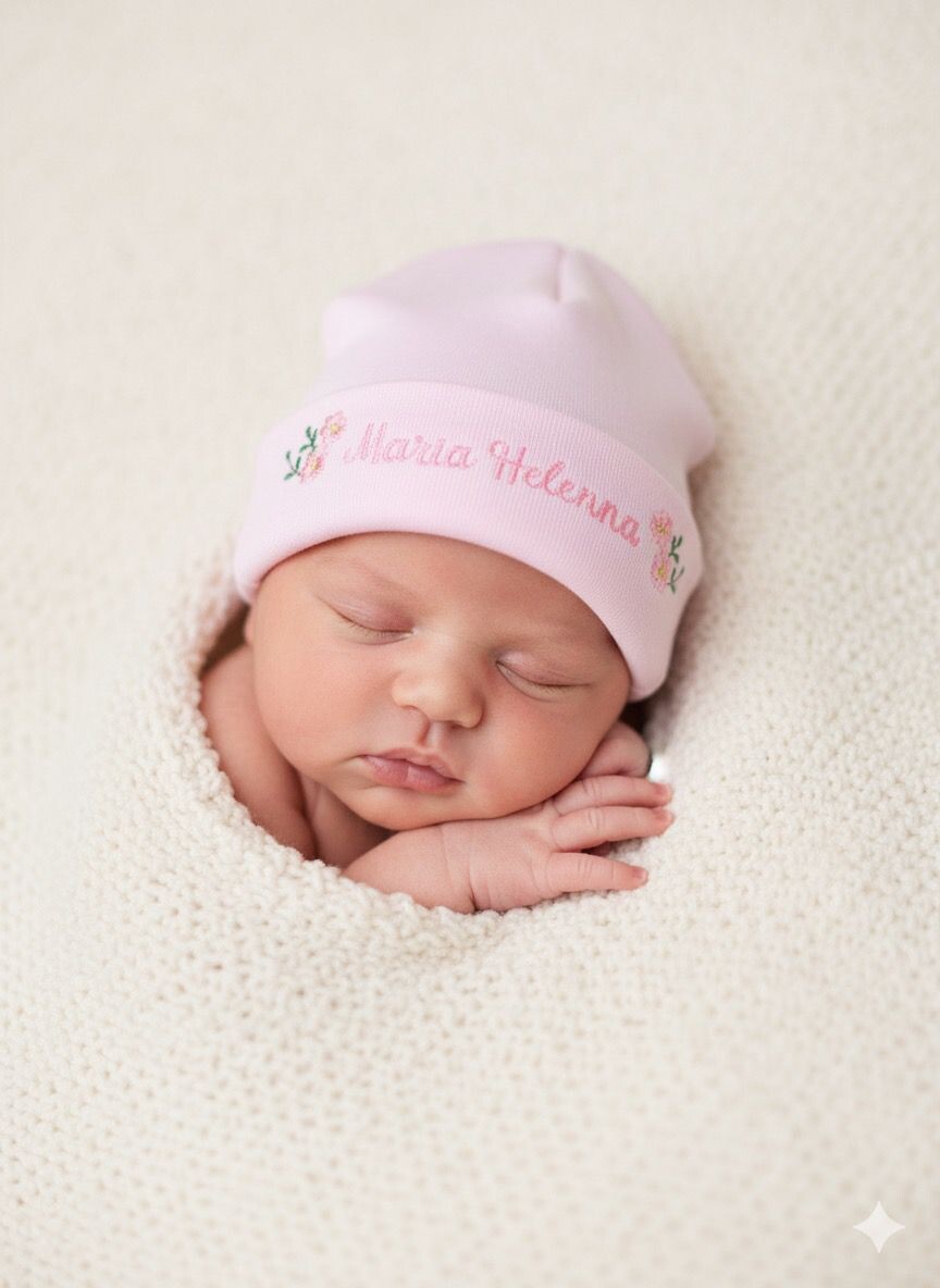 Touca para bebê recém nascido personalizada bordada con nome ma