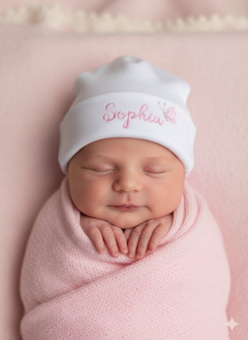 Touca para bebê recém nascido personalizada bordada con nome ma