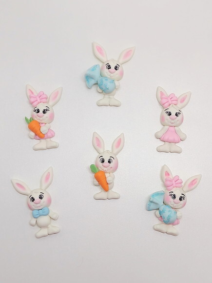 Aplique Biscuit Coelhos da Páscoa - Kit c/ 6 Unidades