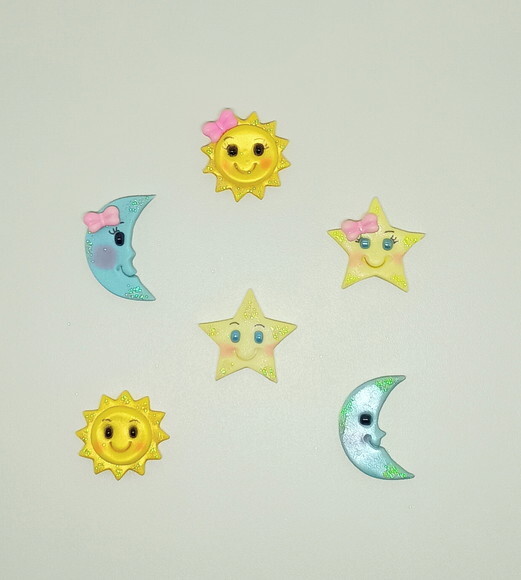 Aplique Pedacinho do Céu Lua, Sol e Estrela - 6 Unidades